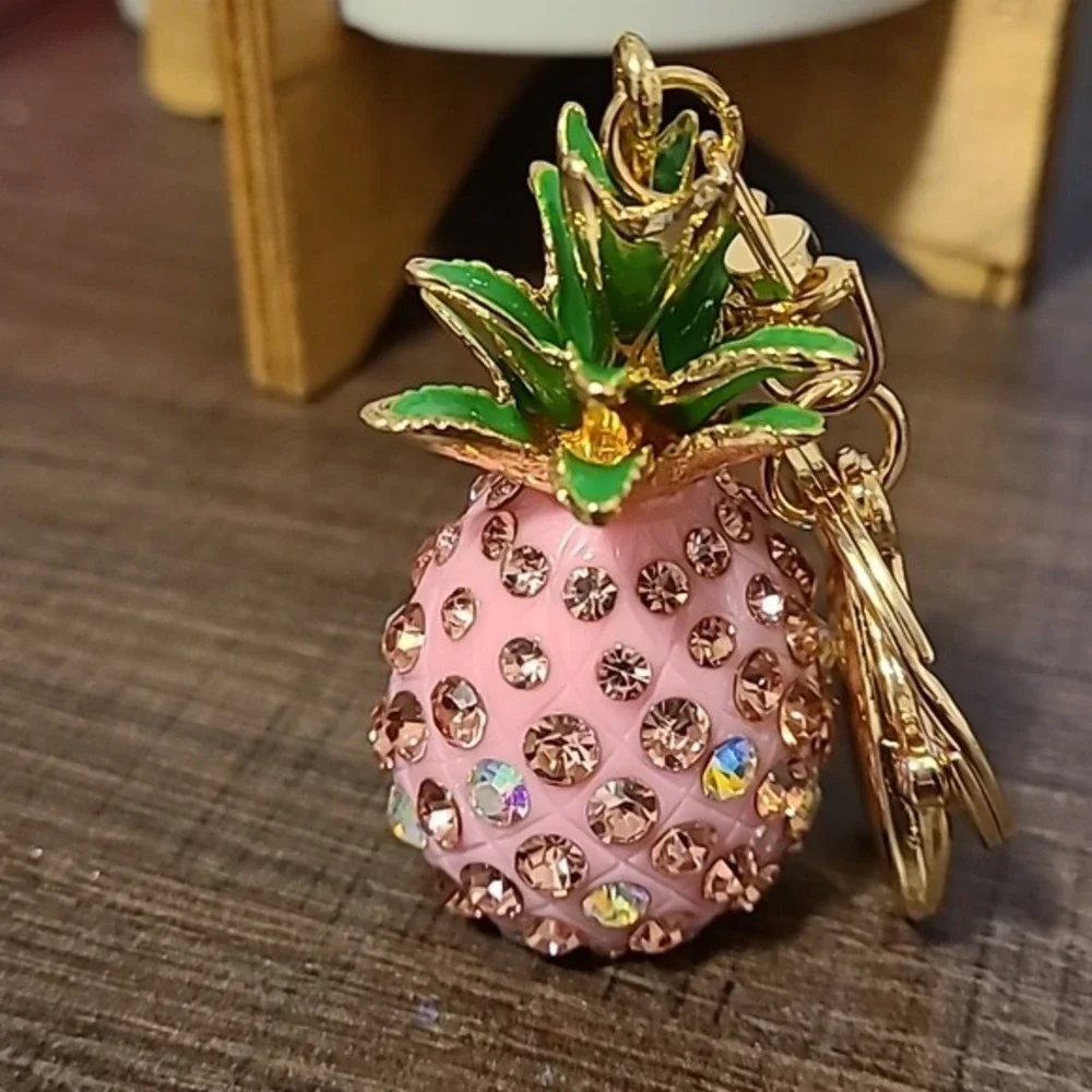 Pink Pineapple Rhinestone Keychain Purse Charm Bag‎ Accessory Bling